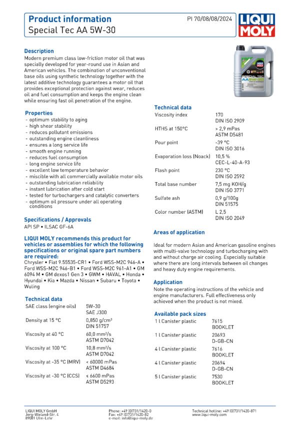 Liqui Moly Special Tec AA 5W-30 - Image 2