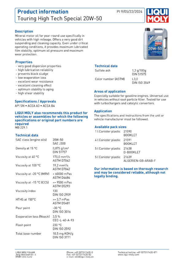 Liqui Moly Touring High Tech Special 20W-50 - Image 3