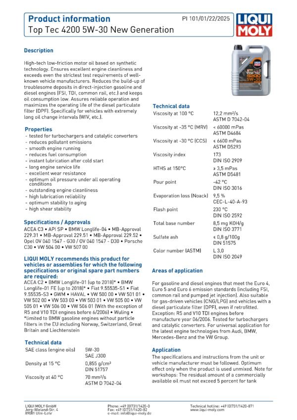 Liqui Moly Top Tec 4200 5W-30 New Generation - Image 2