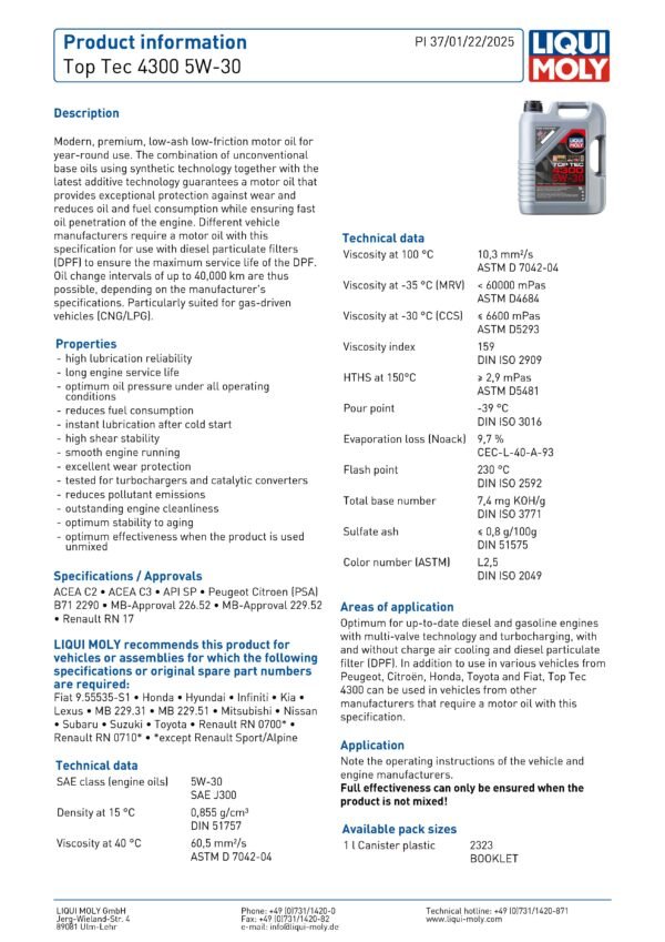 Liqui Moly Top Tec 4300 5W-30 - Image 3