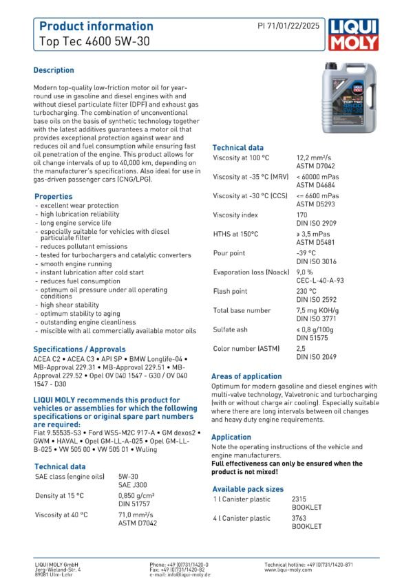 Liqui Moly Top Tec 4600 5W-30 - Image 3