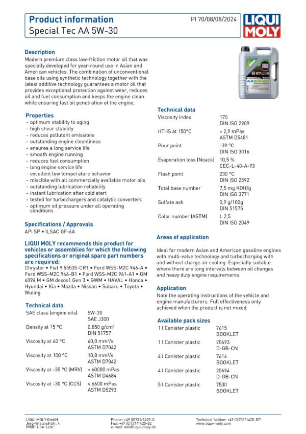 Liqui Moly Special Tec AA 5W-30 - Image 2