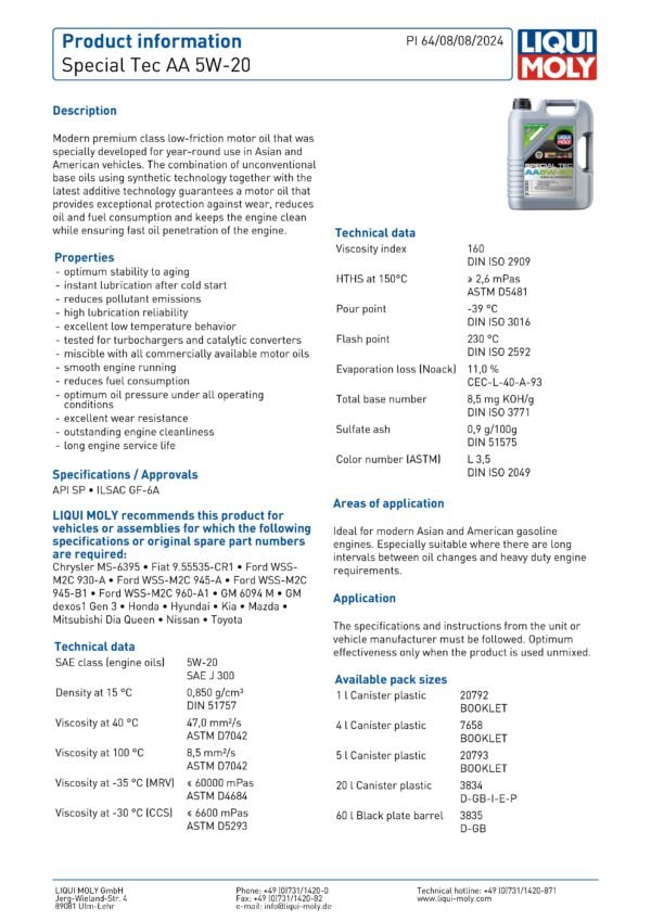 Liqui Moly Special Tec AA 5W-20 - Image 3