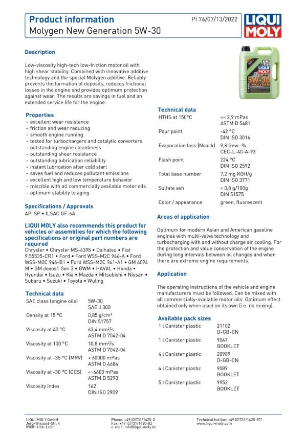 Liqui Moly Molygen New Gener­a­tion 5W-30 - Image 3