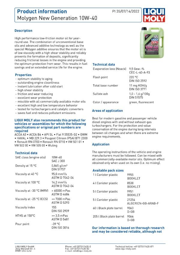 Liqui Moly Molygen New Gener­a­tion 10W-40 - Image 3