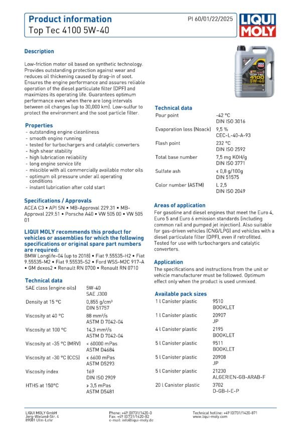 Liqui Moly Top Tec 4100 5W-40 - Image 2